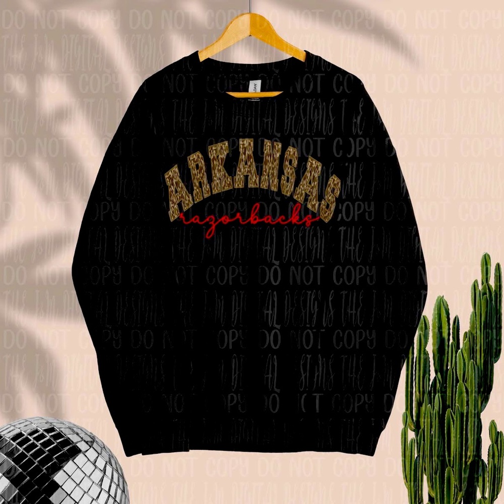 Black Camo Arkansas LEOPARD Razorbacks Sweatshirt Small-3X
